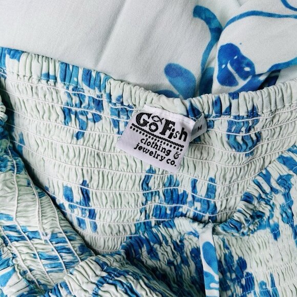 GO FISH Blue Floral Batik Smocked Maxi Halter Sundress Rayon Indonesia Sz M - Picture 12 of 12